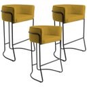 Ver imagem 1 de Kit 03 Banquetas Decorativas Fixa Base de Aço Preto Betina D02 Veludo Mostarda C-279 - Lyam Decor