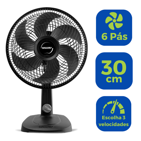 Ventilador De Mesa 30 cm com 6 Pás  Compacto Turbo Potente Silencioso