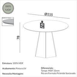 Mesa de Jantar 6 Lugares com Pé Hexagonal Freijó - 3