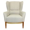 Ver imagem 2 de Poltrona Decorativa Fixa Base de Madeira Milena D02 Linho Bege A-184 Corano Marrom - Lyam Decor