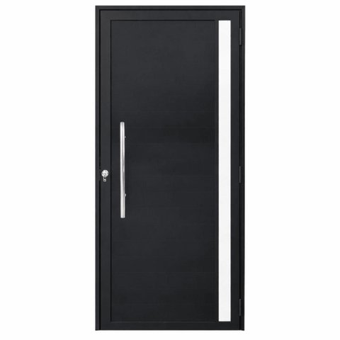 Porta de Giro Alumínio Preto Lambril c/Visor Lateral Px 80cm Maxx - 210x100 - Esquerda