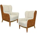 Ver imagem 1 de Kit 2 Poltronas Decorativa Base de Madeira Milena D02 Linho Bege A-184 Corano Marrom - Lyam Decor