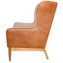 Ver imagem 3 de Poltrona Decorativa Fixa Base de Madeira Milena D02 Linho Bege C-129 Corano Marrom - Lyam Decor