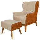 Ver imagem 1 de Kit Poltrona Decorativa Milena com Puff Viseo D02 Linho Bege C-129 Corano Marrom - Lyam Decor