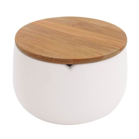 Porta Algodão Pote Multiuso Organizador com Tampa em Bambu - Branco