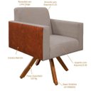 Ver mais imagens de Poltrona Decorativa Base Giratória de Madeira Helô L02 Linho Bege Corano Marrom - Lyam Decor