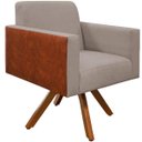 Ver imagem 1 de Poltrona Decorativa Base Giratória de Madeira Helô L02 Linho Bege Corano Marrom - Lyam Decor