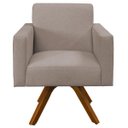 Ver imagem 3 de Poltrona Decorativa Base Giratória de Madeira Helô L02 Linho Bege Corano Marrom - Lyam Decor