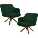 Ver imagem 1 de Kit 2 Poltronas Decorativa Base Giratória de Madeira Jade D02 Linho Verde C-117 - Lyam Decor