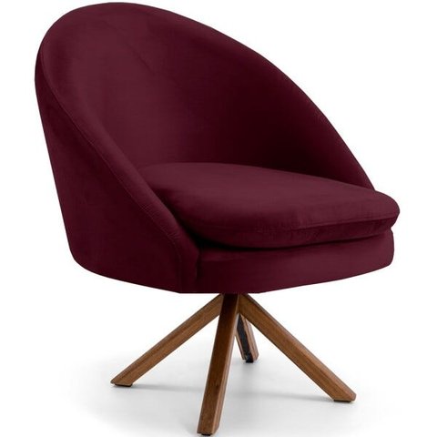 Poltrona Decorativa Base Giratória de Madeira Rafa D02 Veludo Marsala C-278 - Lyam Decor