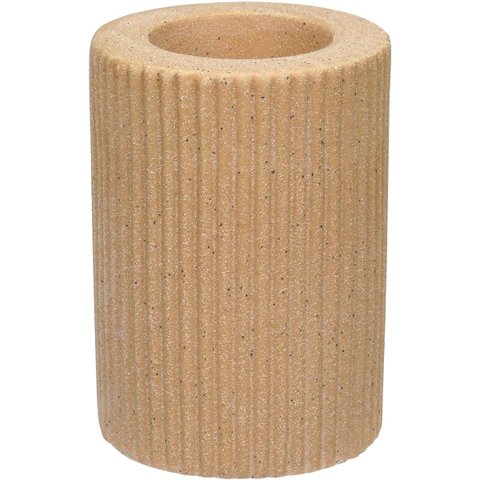 Castiçal Decorativo de Cerâmica Bege 10x7x7cm Porta Vela Mesa Jantar Decoração
