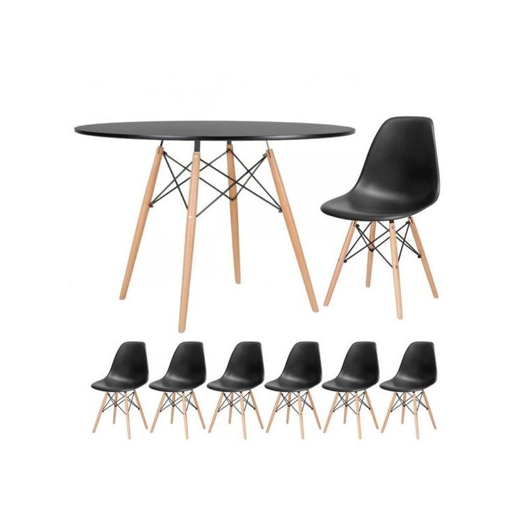 Conjunto de Mesa Redonda Eames 120cm Preto + 6 Cadeiras Eiffel Dsw Preto