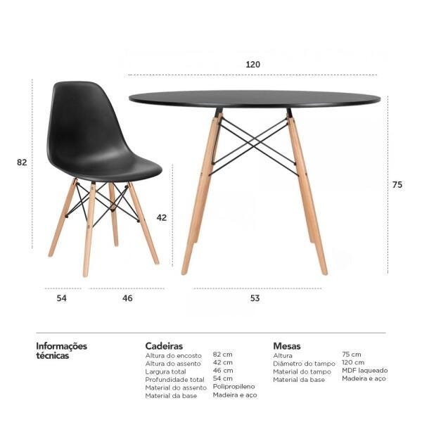 Conjunto de Mesa Redonda Eames 120cm Preto + 6 Cadeiras Eiffel Dsw Preto - 7