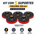Ver imagem 1 de Kit 5 Suportes Disco Lixa Velcro 125mm + Eixo para Furadeira