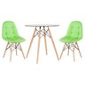 Conjunto de Mesa de Vidro Eames 70cm + 2 Cadeiras Estofadas Eiffel Botonê Verde - 1