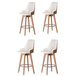 Conjunto 3 Banquetas Lary Decorativa Giratória Linha Alta-Frente Linho-Costas Sintético Marrom GAT M - 2