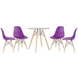 Conjunto de Mesa de Vidro Eames 70cm + 4 Cadeiras Eiffel Dsw Roxo - 1