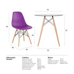Conjunto de Mesa de Vidro Eames 70cm + 4 Cadeiras Eiffel Dsw Roxo - 10