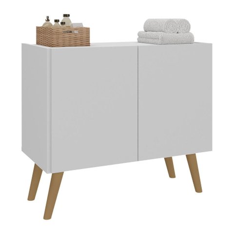 Gabinete Armário de Banheiro 62,5cm Retrô 2 Portas Multimóveis Mp5045 Branco/natural