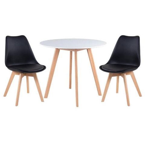 Conjunto de Mesa de Jantar Leda 90cm Branco + 2 Cadeiras Estofadas Leda Preto