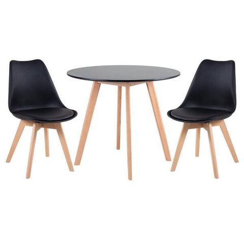 Conjunto de Mesa de Jantar Leda 90cm Preto + 2 Cadeiras Estofadas Leda Preto