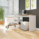 Ver imagem 2 de Mesa Escrivaninha L Balcão 2 Gavetas Pés Retrô MDP Branco Office 0747 - Prime