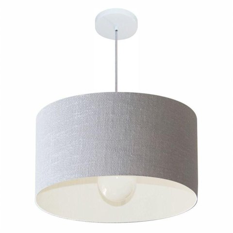 Lustre Pendente Cilíndrico Md-4069 Cúpula em Tecido 50x30cm Rustico Cinza - Bivolt