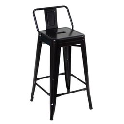 Banqueta Iron Tolix com encosto - 65 cm - Industrial - Aço - Vintage - Preto - 1