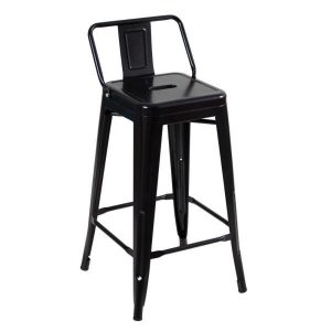 Banqueta Iron Tolix com encosto - 65 cm - Industrial - Aço - Vintage - Preto