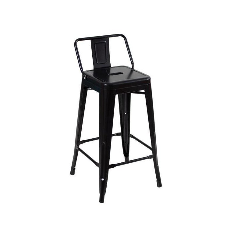 Banqueta Iron Tolix com encosto - 65 cm - Industrial - Aço - Vintage - Preto