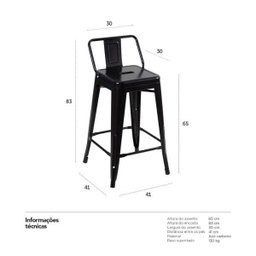 Banqueta Iron Tolix com encosto - 65 cm - Industrial - Aço - Vintage - Preto - 4