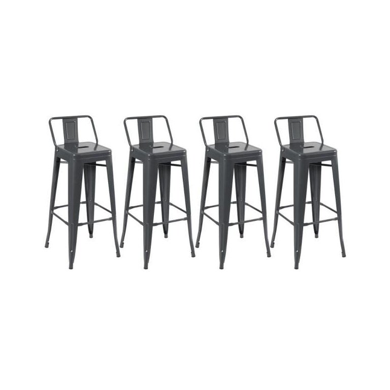 KIT - 4 x banquetas altas Iron Tolix com encosto - Industrial - Vintage - Cinza escuro