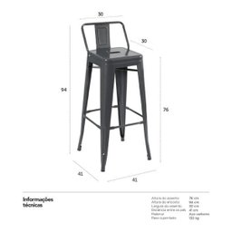 Banqueta alta Iron Tolix com encosto - 76 cm - Cinza escuro - 4