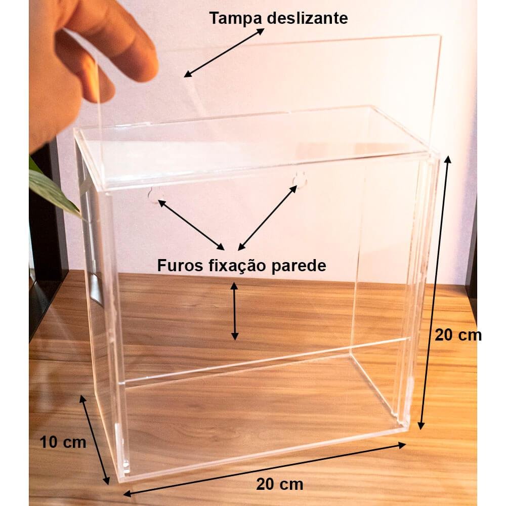 Caixa Expositora Acrílico De Mesa Ou Parede 20x20x10 E Tampa Centauri Acrílicos CXE-20X20X10 - 4