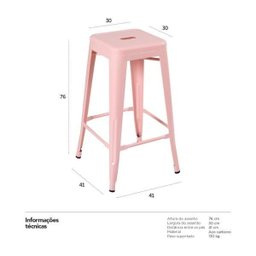 Kit - 2 X Banquetas Altas Iron Tolix - Industrial - Vintage - Rosa Antigo - 4