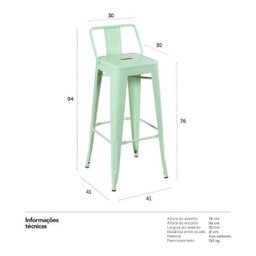KIT - 2 x banquetas altas Iron Tolix com encosto - Industrial - Vintage - Verde claro - 5
