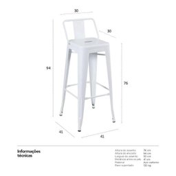 KIT - 6 x banquetas altas Iron Tolix com encosto - Industrial - Vintage - Branco - 5 KIT - 6 x banquetas altas Iron Tolix com encosto - Industrial - Vintage - Branco - 5
