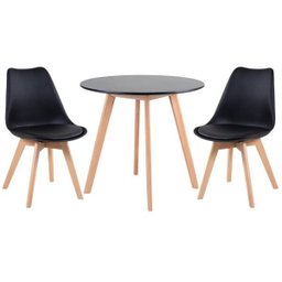 Conjunto de Mesa Redonda Leda 80cm Preto + 2 Cadeiras Estofadas Leda Preto - 1