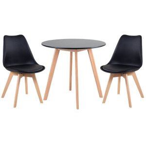 Conjunto de Mesa Redonda Leda 80cm Preto + 2 Cadeiras Estofadas Leda Preto
