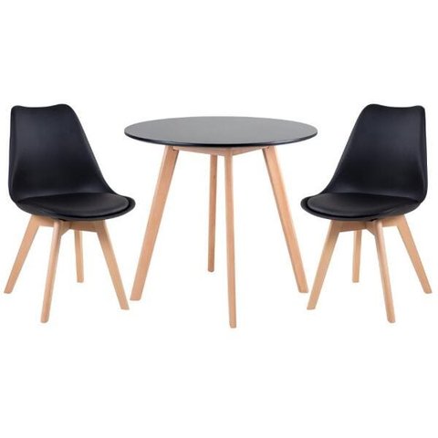 Conjunto de Mesa Redonda Leda 80cm Preto + 2 Cadeiras Estofadas Leda Preto
