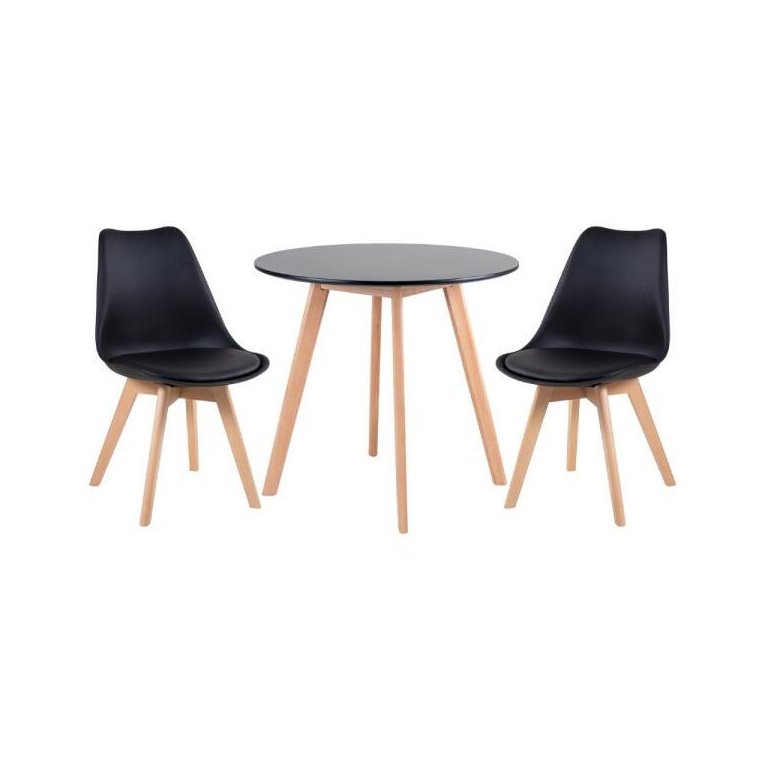 Conjunto de Mesa Redonda Leda 80cm Preto + 2 Cadeiras Estofadas Leda Preto