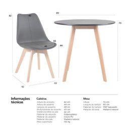 Conjunto de Mesa Redonda Leda 80cm Preto + 2 Cadeiras Estofadas Leda Preto - 9