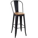 Ver imagem 1 de Banqueta alta Iron Tolix com encosto alto e assento de madeira rústica clara - Preto