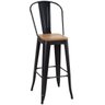 Banqueta alta Iron Tolix com encosto alto e assento de madeira rústica clara - Preto - 1