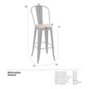 Ver imagem 5 de Banqueta alta Iron Tolix com encosto alto e assento de madeira rústica clara - Preto