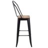 Banqueta alta Iron Tolix com encosto alto e assento de madeira rústica clara - Preto - 2
