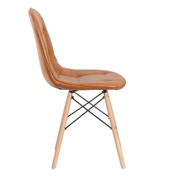 Cadeira Estofada Eames Eiffel Botonê - Marrom Caramelo Vintage - Base de Madeira Clara - 2