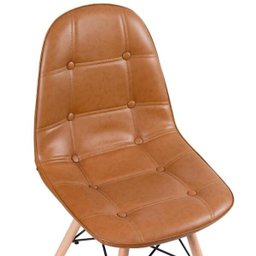 Cadeira Estofada Eames Eiffel Botonê - Marrom Caramelo Vintage - Base de Madeira Clara - 4