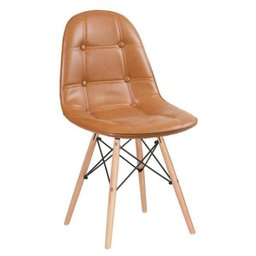 Cadeira Estofada Eames Eiffel Botonê - Marrom Caramelo Vintage - Base de Madeira Clara - 1