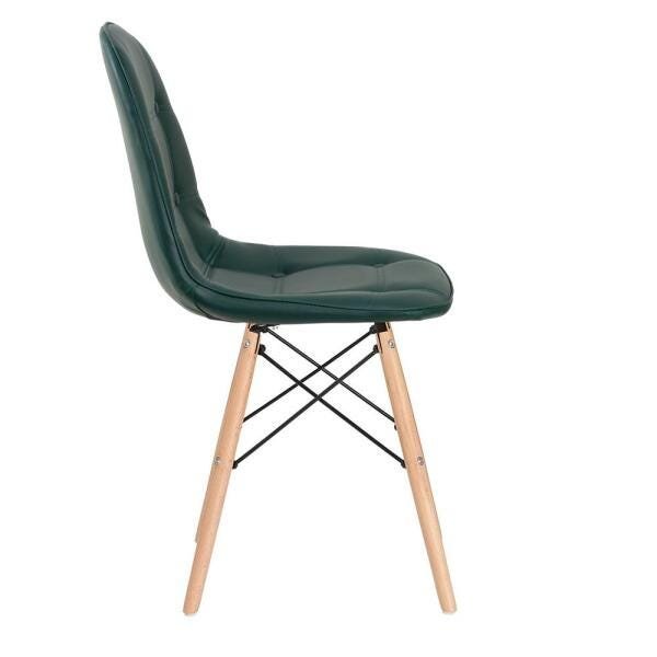 Cadeira Estofada Eames Eiffel Botonê - Verde Escuro - Base de Madeira Clara - 2